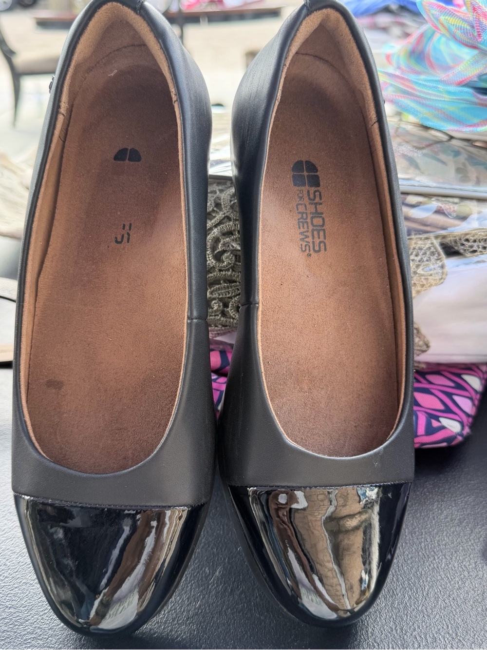 Shoes For Crews Women's Black Two-Tone Cap-Toe Flats